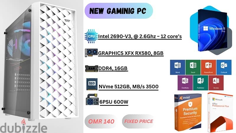 NEW GAMING PC E5 / RAM 16GB / SSD NVme 512GB /PSU 600w 8