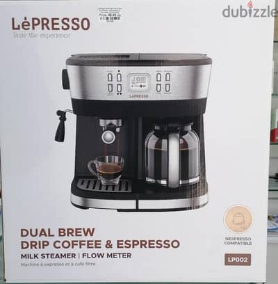 LePresso Dual Drew Drip Coffee & Espresso + Milk Steamer & Flow Meter