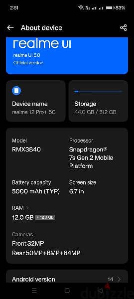 Realme 12 Pro Plus 5G  ram 12+12 rom 512 3