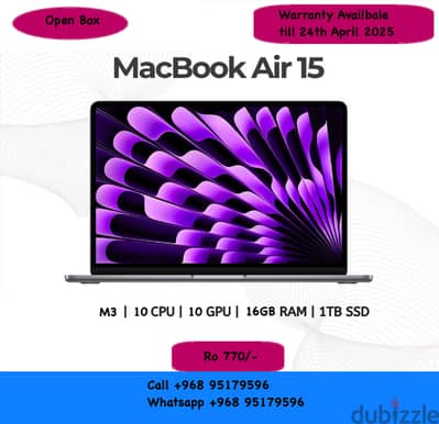 M3 15 inch Macbook Air 2024 model 16GB 1TB for sale