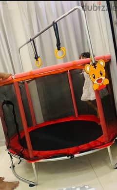 Kid’s INDOOR/OUTDOOR Trampoline with Climbing Bar & Basketball Hoop