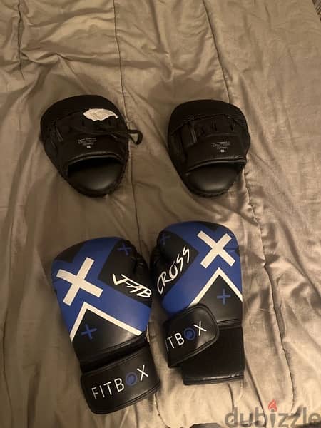 two fitbox boxing gloves with to pads 0