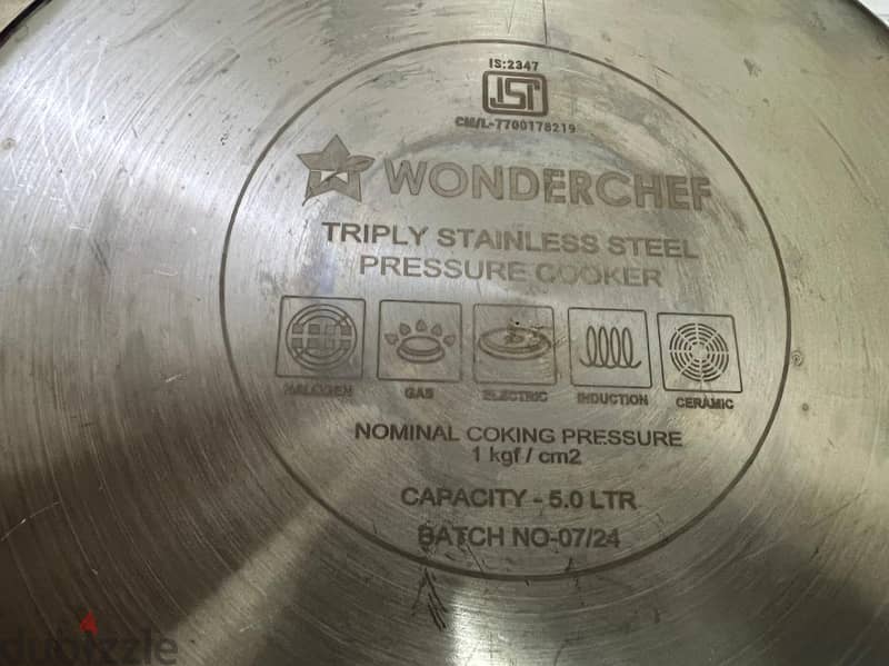 Wonderchef 5 lit Stainless steel triply pressure cooker 1