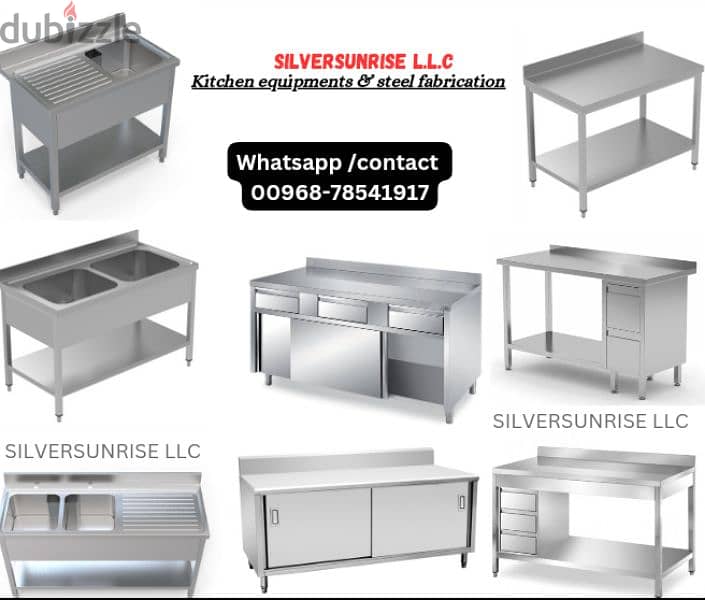 ss kitchen steel table, sink & cabinet 0