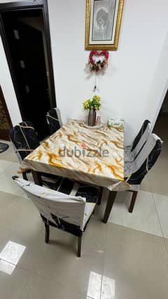 Wooden Dining Table with 5 Chair and Cover