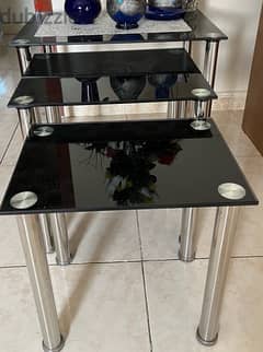 set of 3 glass corner tables