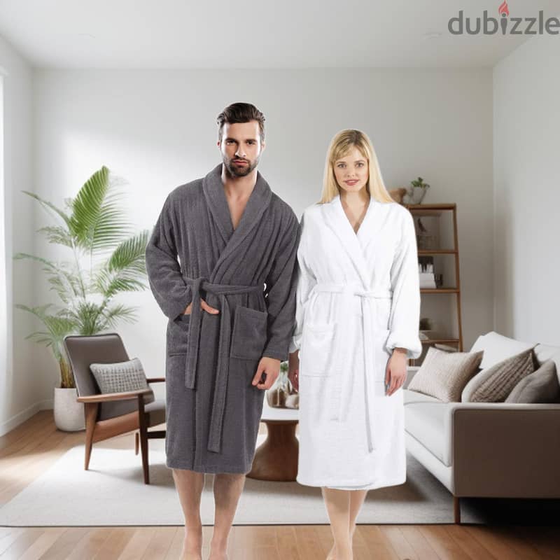 White and Charcoal color bathrobe wholesale price 5 OMR min 10 Piece 0