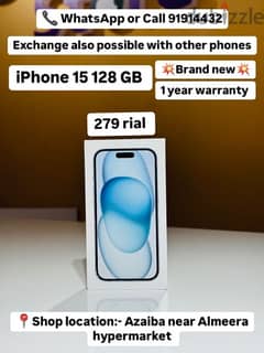 iPhone 15 128 GB Brand new blue color with 1 year apple warranty