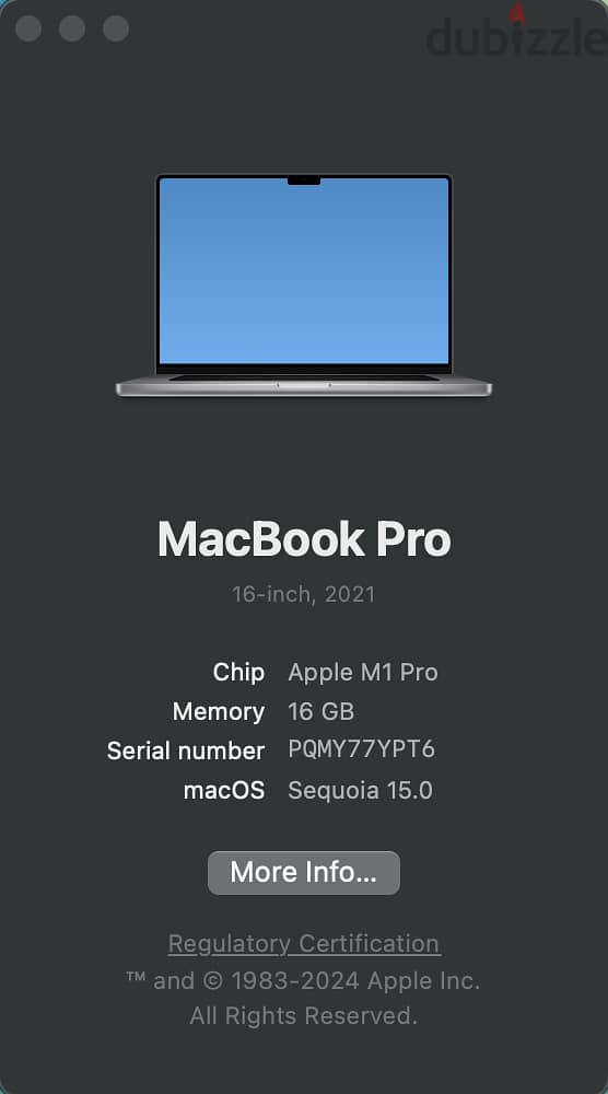 Macbook Pro M1 Pro 16gb Memory 1TB Storage Less than 10 cycle of batt 10