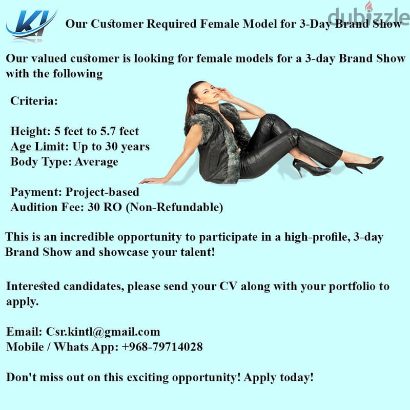 Our Customer Required Female Model for 3-Day Brand Show 0