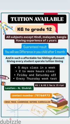 TUITION available pre school to grade 12