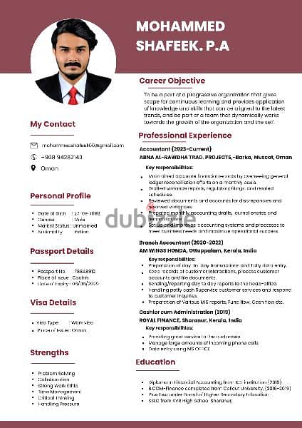 One year oman based accounting experienced Indian guy looking for job. 0