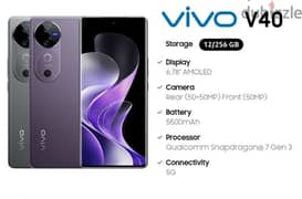 Vivo
Vivo V40 5G Dual SIM Smartphone, 12 GB RAM, 256 GB Storage