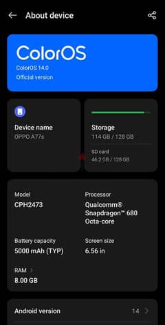 OPPO A77s (8GB (Expandable)| 128GB) Navy Blue Color