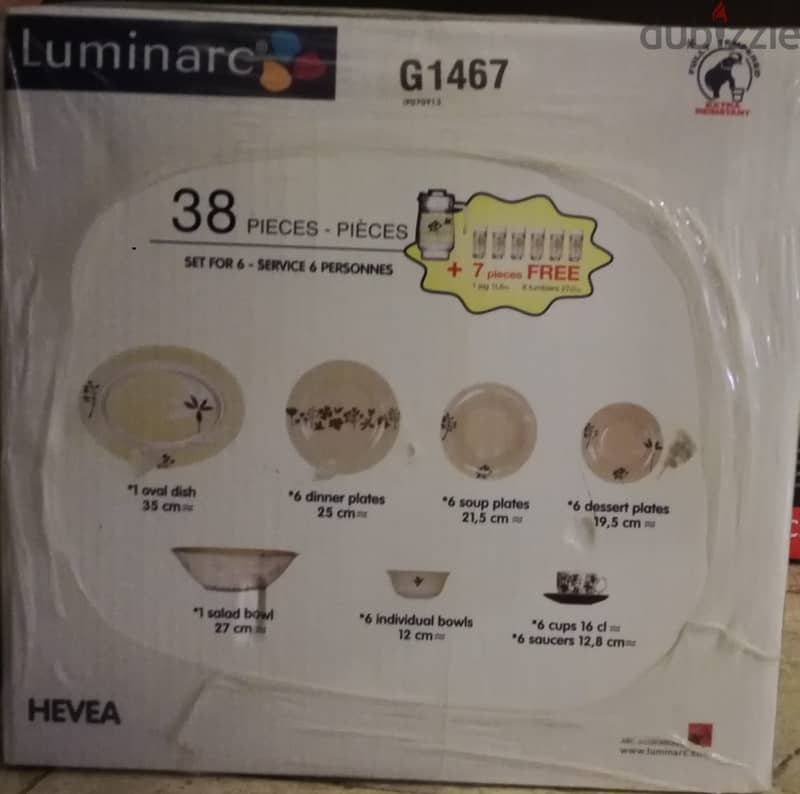 LUMINARC 38 PC DINNERSET+6 GLASSES (EXTRA RESISTENT  )DINNER SET 2