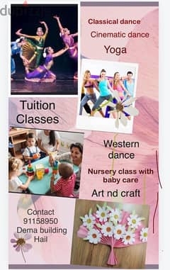 baby sitting with nurser class, dance art , yoga