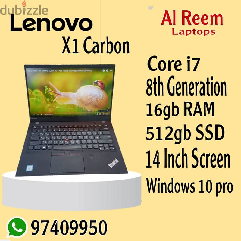 LENOVO X1 CARBON CORE I7 16GB RAM 512GB SSD 14 INCH SCREEN 0