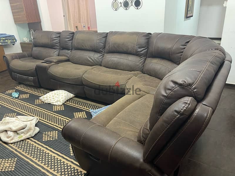 For Sale: L-Shaped Leather Sofa with Two Recliners – Great Condition 0