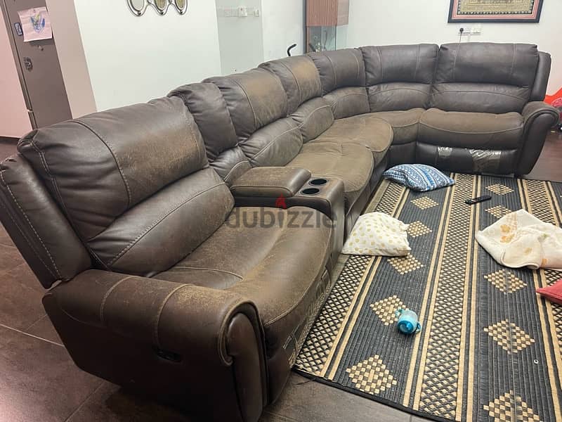 For Sale: L-Shaped Leather Sofa with Two Recliners – Great Condition 1