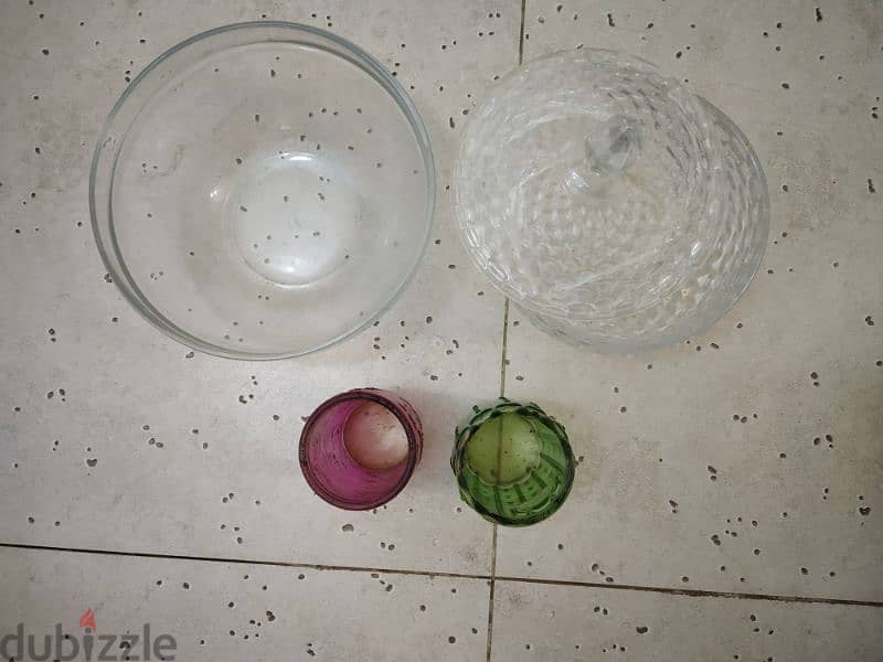 Glass Bowl and Glass jar with 2 juice cups new unused 0