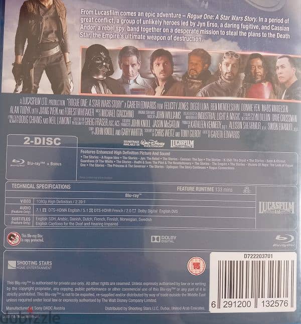 REGION FREE 'STAR WARS ROGUE ONE' BLUE RAY DVD 3