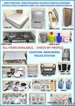 Used Bed&Matres , Wardrobe, Fridge, Gas Stove, Cylinder, Ironbox, Mixy