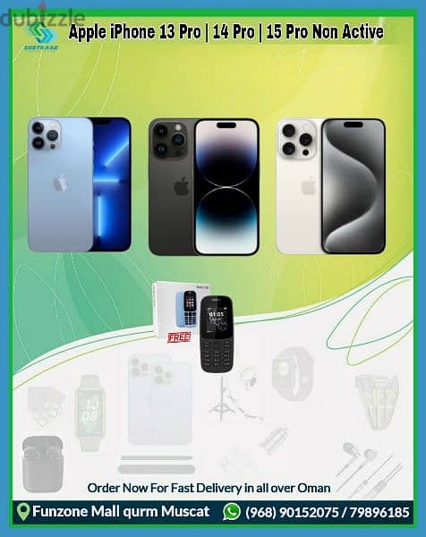 Apple 13 pro , 14 pro and 15 pro non Active Available with FREE Nokia 0