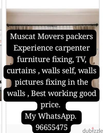 professional carpenter fixing curtains furniture TV etc