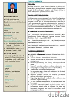 hi sir / mam I'm looking suitable job for this cv 0