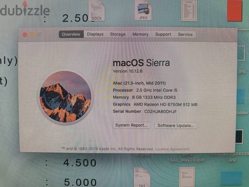 imac 21.5 inch/core i5/8GB/512MB 1