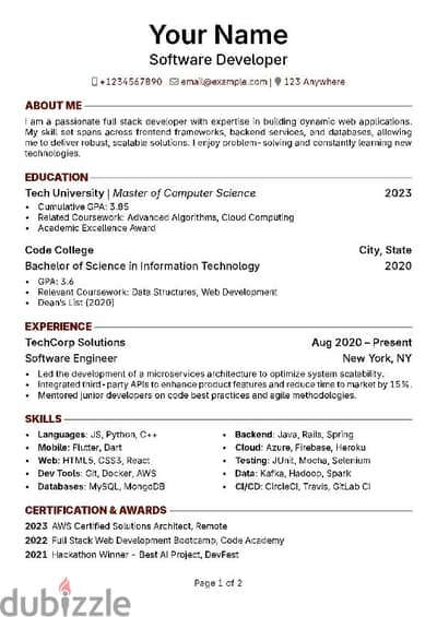 تصميم سيرة ذاتية CV بنظام ATS