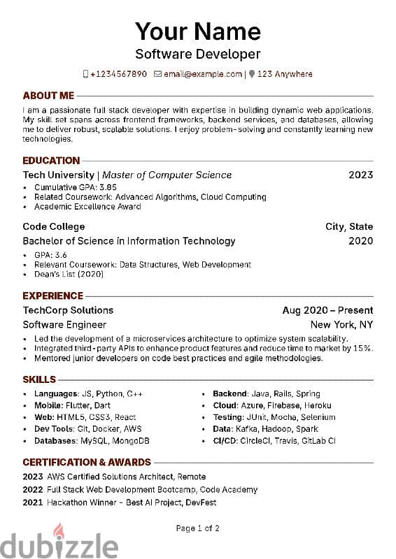 تصميم سيرة ذاتية CV بنظام ATS 0