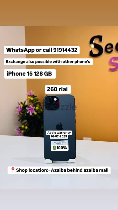 iPhone 15 128 GB 100% battery less used 0