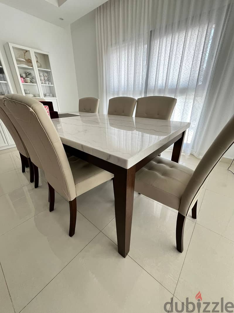 Excellent Condition Solid Marble Dining Table with 8 chairs 2