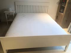 IKEA Queen bed with mattress and side table, 0