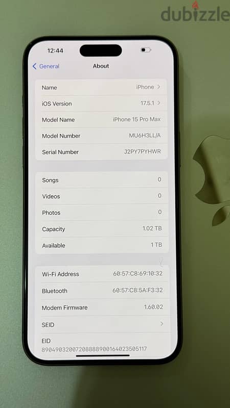 iPhone 15 Pro Max 1TB Natural titanium 100% Battery 1