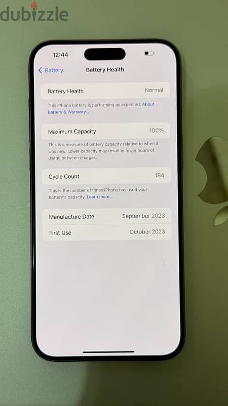 iPhone 15 Pro Max 1TB Natural titanium 100% Battery 2