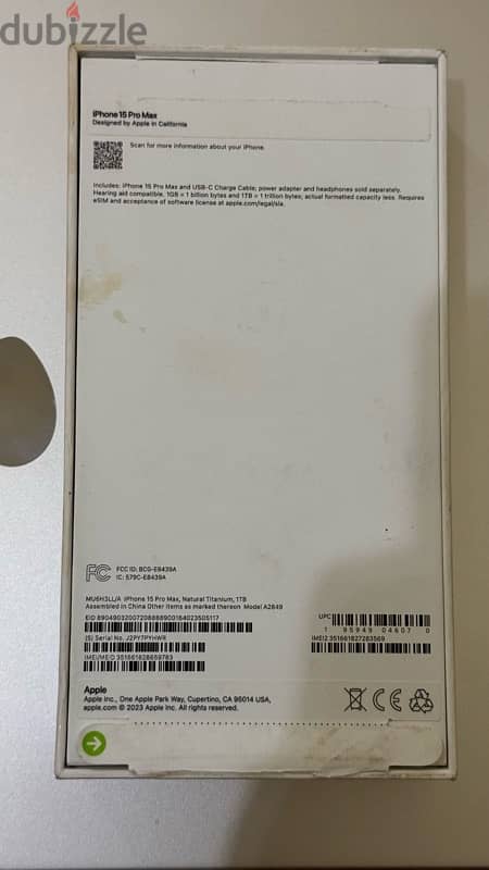 iPhone 15 Pro Max 1TB Natural titanium 100% Battery 9