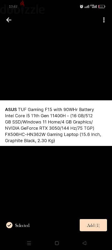 ASUS TUF GAMING F15 WITH 4 GB GRAPHICS CARD NVIDIA RTX3050 10