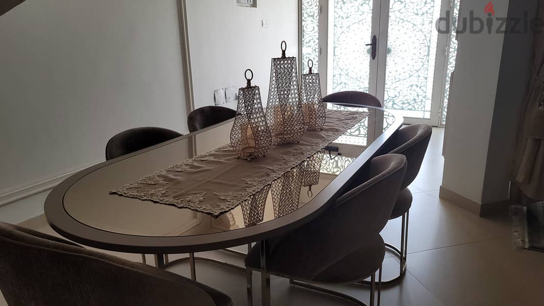 Luxurious 6 Seat Dining Table, Suede Chairs and tempered heat resistan 1