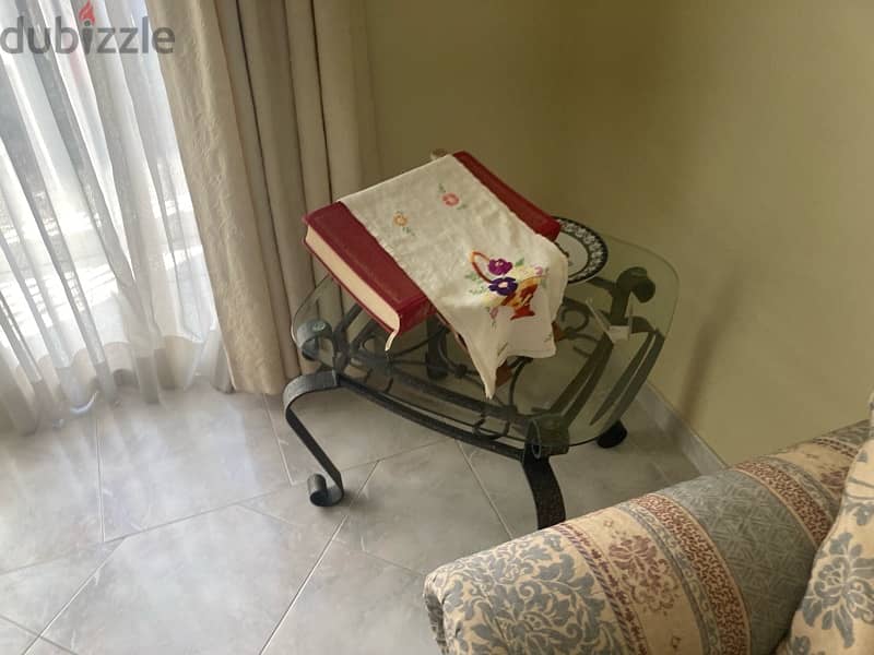 sofa ,glass table ,side bed table for sale Al qurom very clean excelln 1