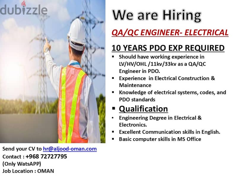 QA/QC ENGINEER - ELECTRICAL WITH PDO EXPERIENCE 0