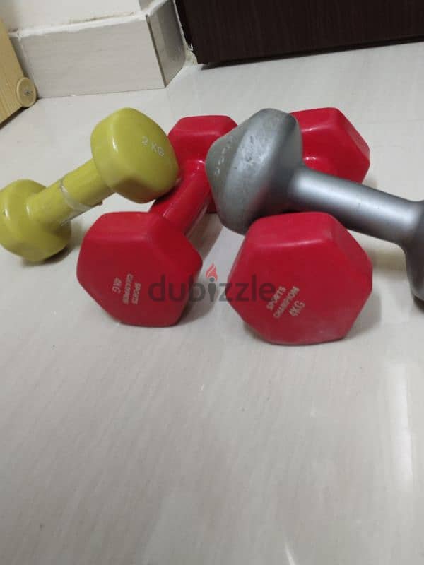 2x 4kg dumbbells, 1x 2kg dumbbell , 1x 1.5 kg dumbell 0