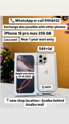 iphone 16 pro max l ss used near to 1 year warranty 0