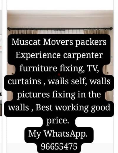 professional carpenter fixing curtains furniture TV etc