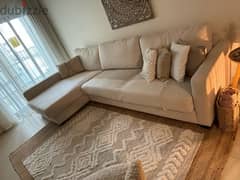 beige 3 seater L shaped sofa 0