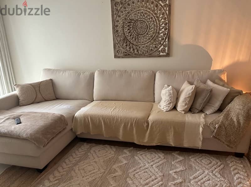 beige 3 seater L shaped sofa 1