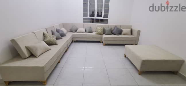 L shape sofa with a square seat