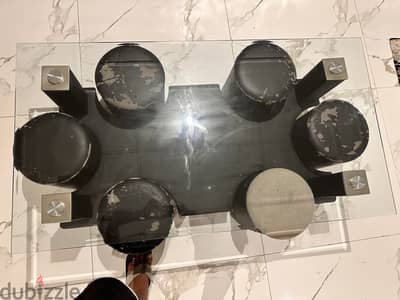 Glass Top center table with 6 stole