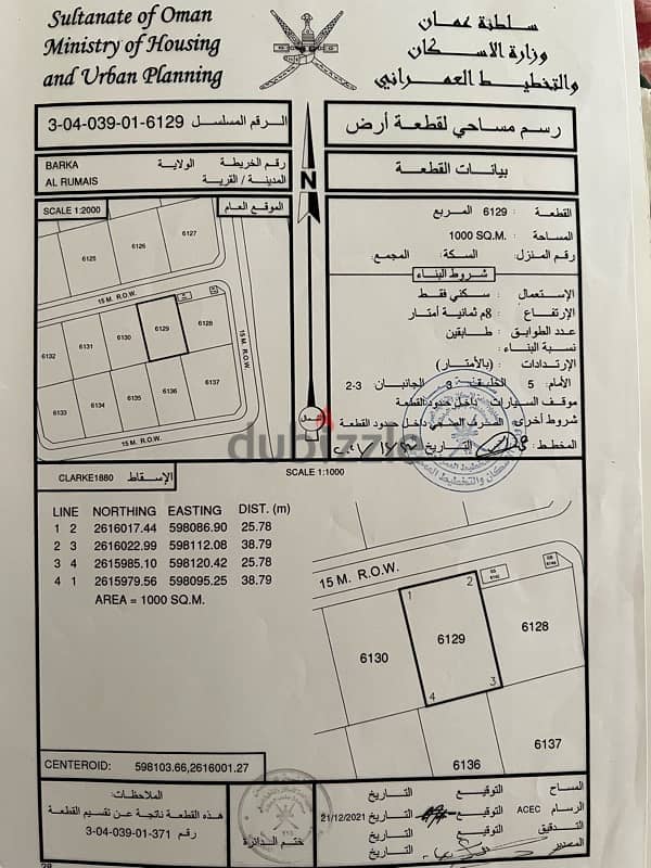 ارض سكني١٠٠٠ متر للبيع في الرميس 0